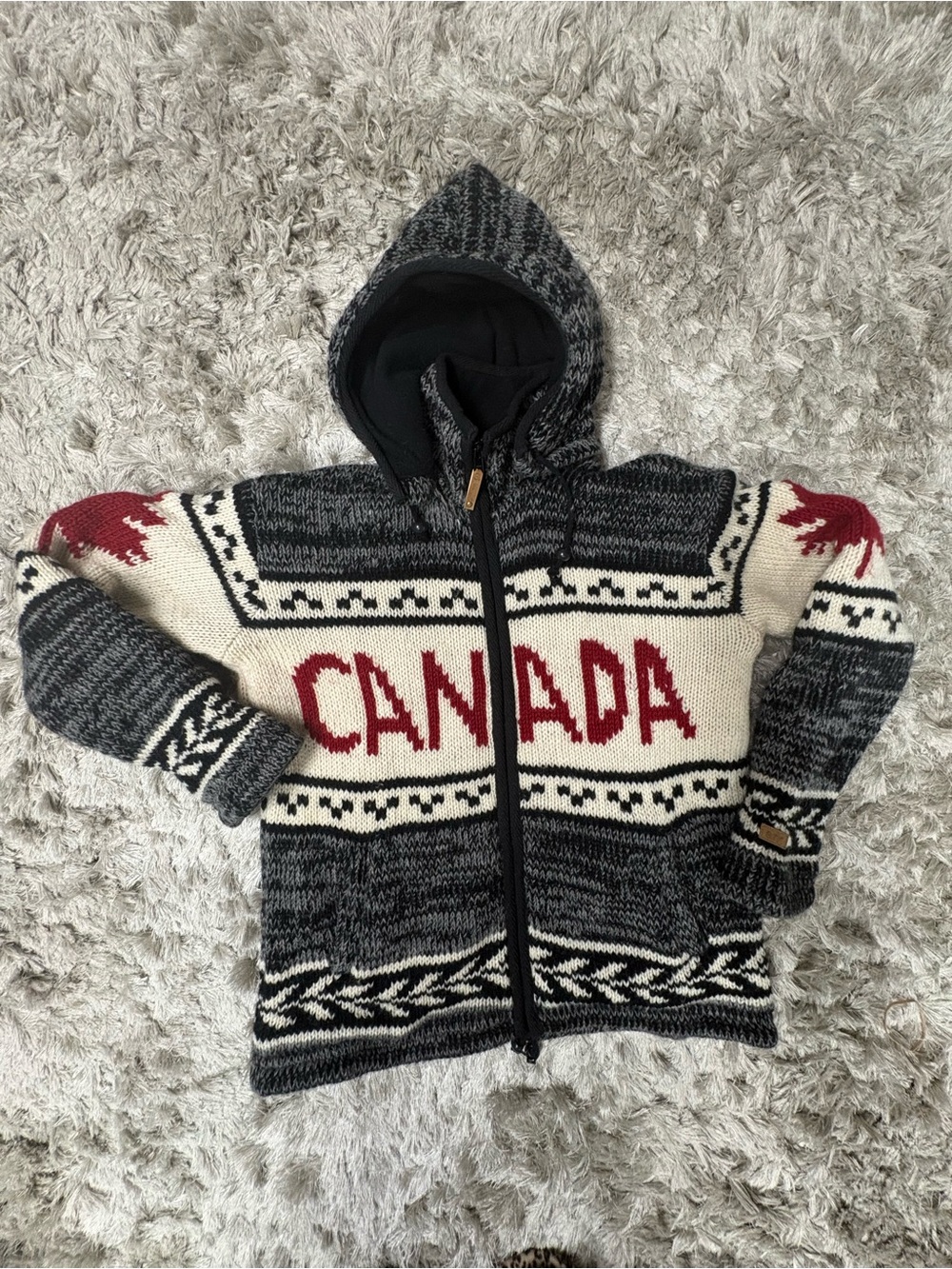 🇨🇦 Ark 100% Wool Canada Knit Hooded Zip Sweater size medium